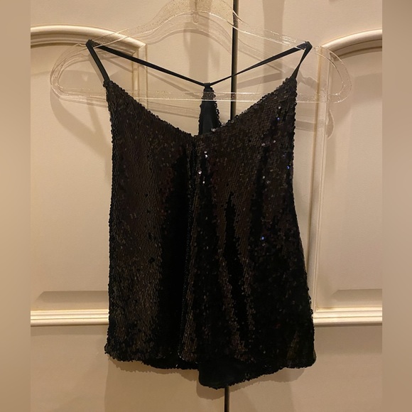 BOOHOO - SIZE M - SEQUIN SPARKLY BLACK TOP - Picture 2 of 4